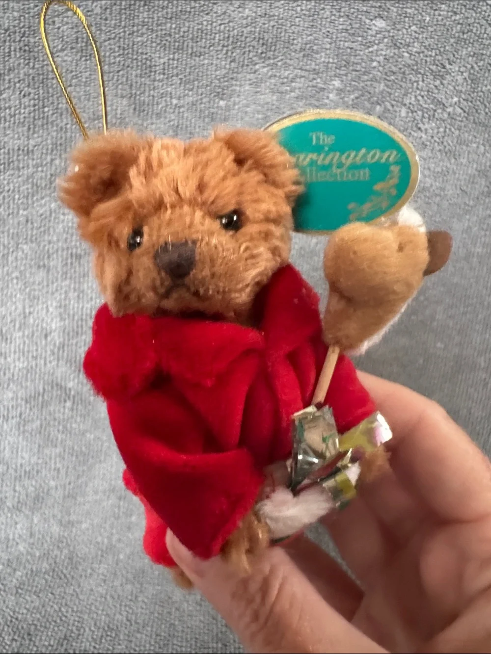 Vintage Bearington Collection Christmas Plush Bear Ornament NWT Red Velvet Suit